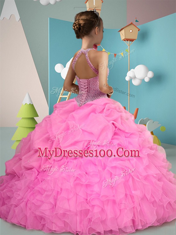 Sweet Ruffles Little Girls Pageant Gowns Hot Pink and Apple Green Lace Up Sleeveless Floor Length