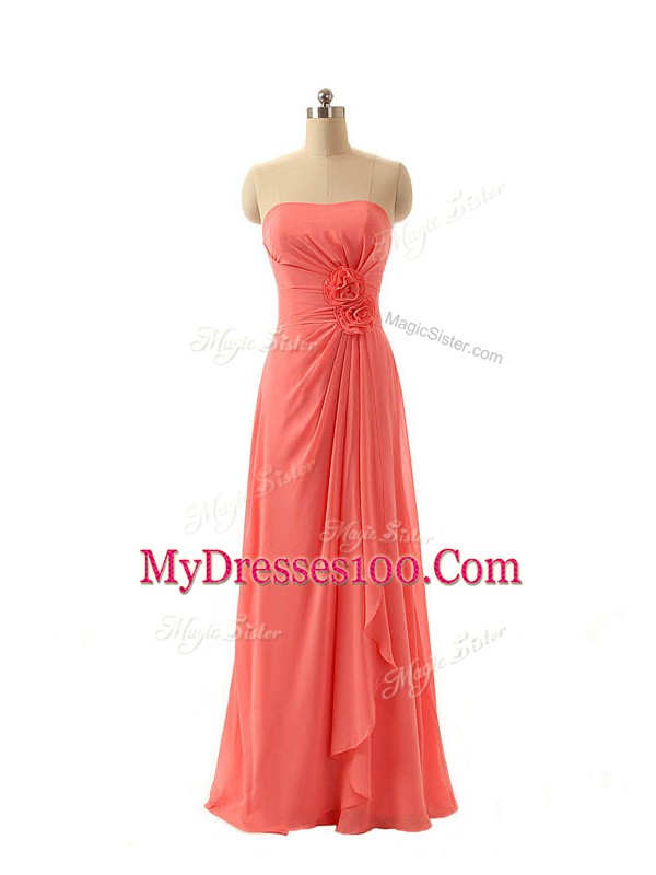 Great Watermelon Red Strapless Neckline Hand Made Flower Court Dresses for Sweet 16 Sleeveless Zipper
