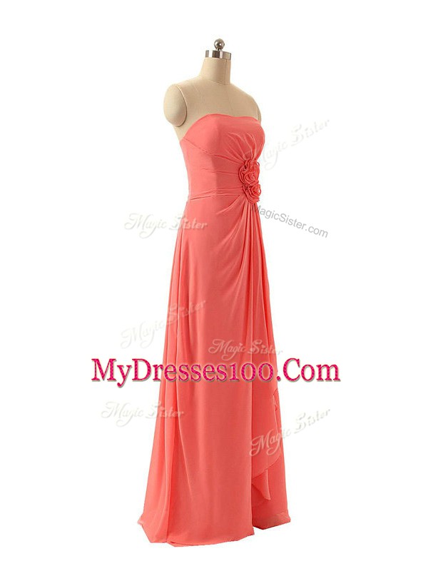 Great Watermelon Red Strapless Neckline Hand Made Flower Court Dresses for Sweet 16 Sleeveless Zipper