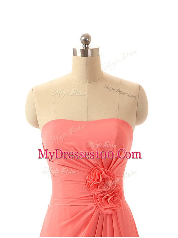 Great Watermelon Red Strapless Neckline Hand Made Flower Court Dresses for Sweet 16 Sleeveless Zipper