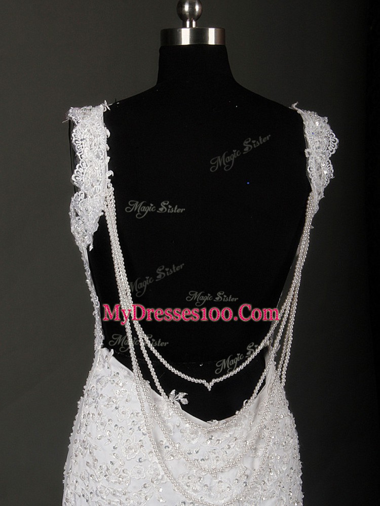 Modern Straps Sleeveless Tulle Bridal Gown Beading and Lace Court Train Backless