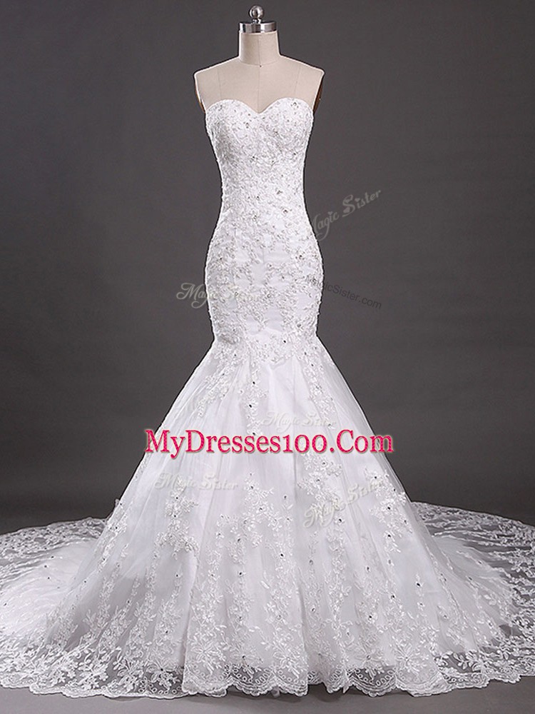 Gorgeous White Sweetheart Neckline Lace Wedding Dresses Sleeveless Lace Up