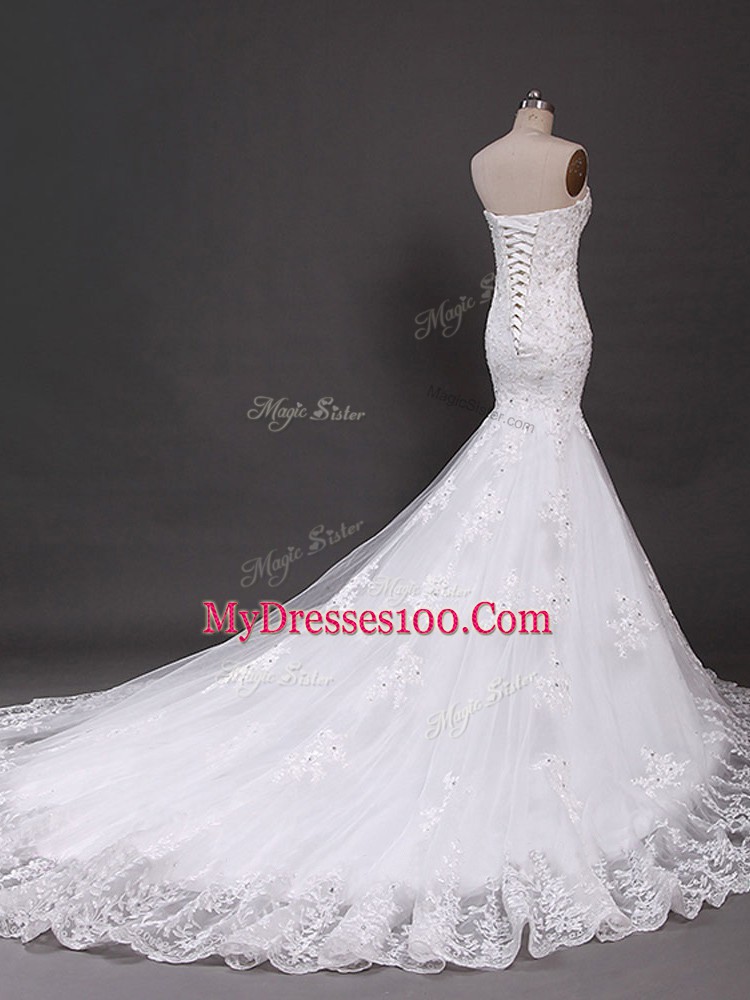 Gorgeous White Sweetheart Neckline Lace Wedding Dresses Sleeveless Lace Up