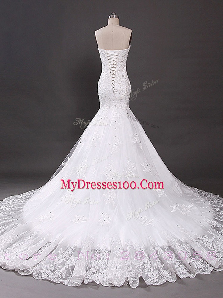 Gorgeous White Sweetheart Neckline Lace Wedding Dresses Sleeveless Lace Up