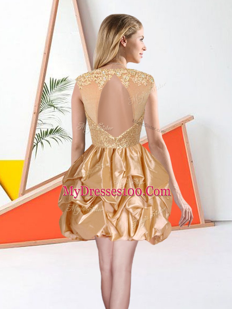 Beauteous Taffeta Bateau Sleeveless Backless Beading and Lace and Ruffles Bridesmaid Dresses in Lavender