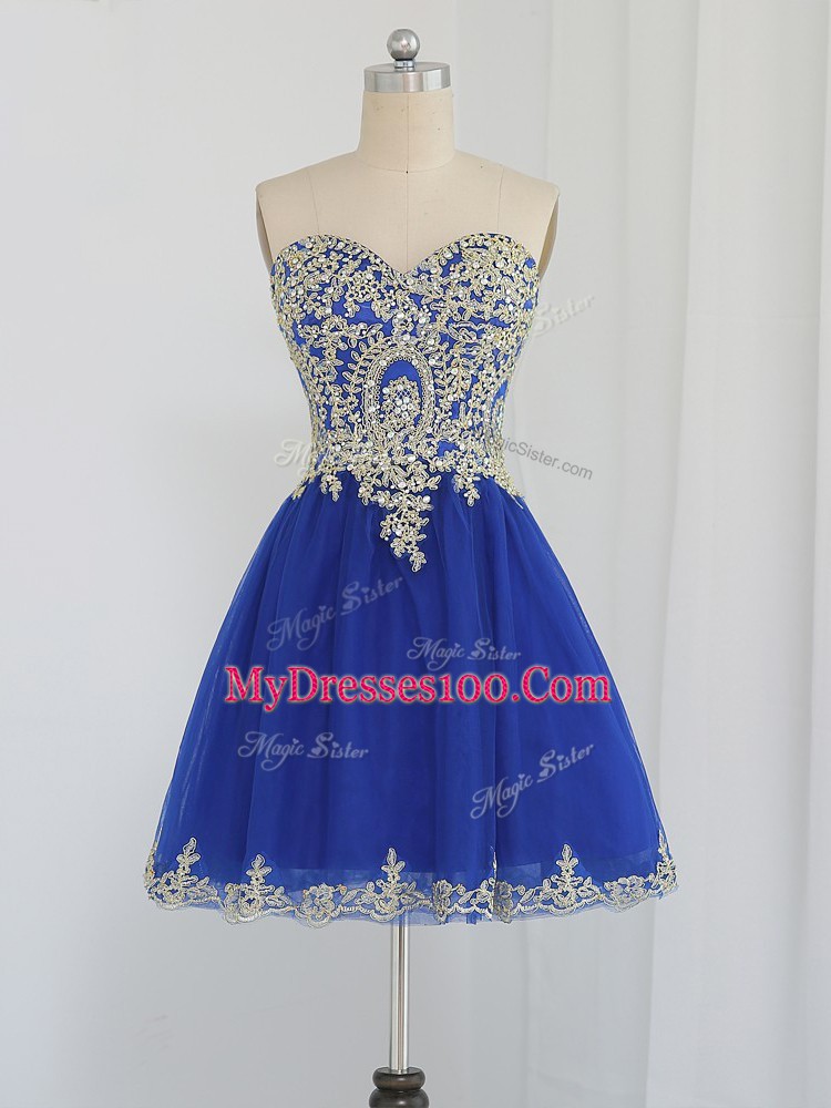 Mini Length Royal Blue Prom Dresses Sweetheart Sleeveless Zipper
