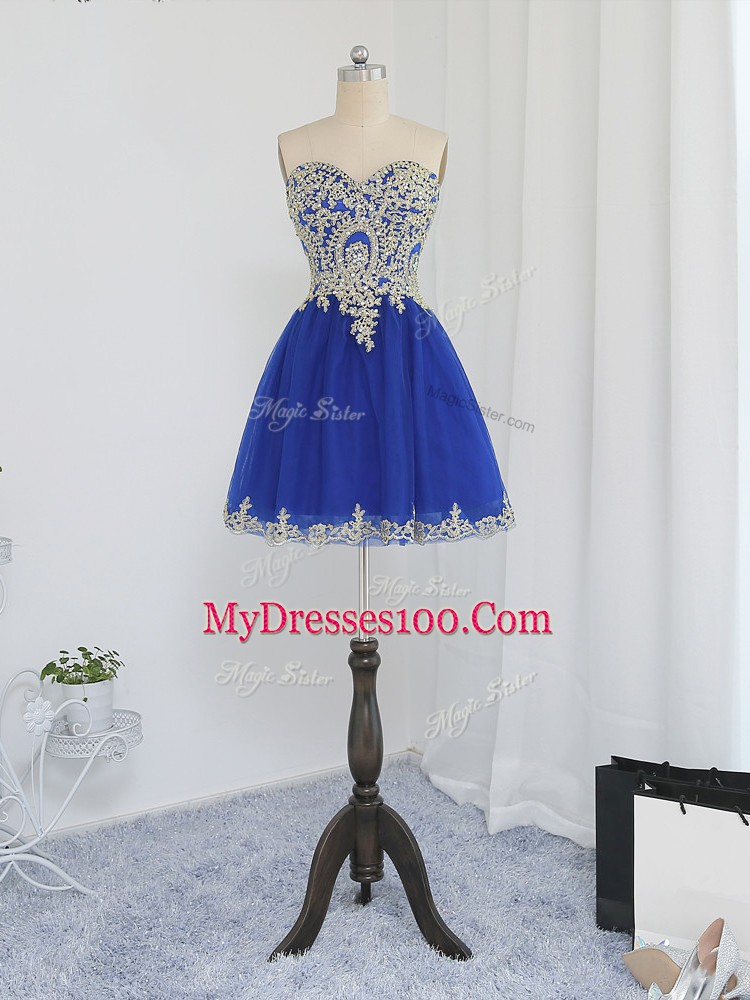 Mini Length Royal Blue Prom Dresses Sweetheart Sleeveless Zipper