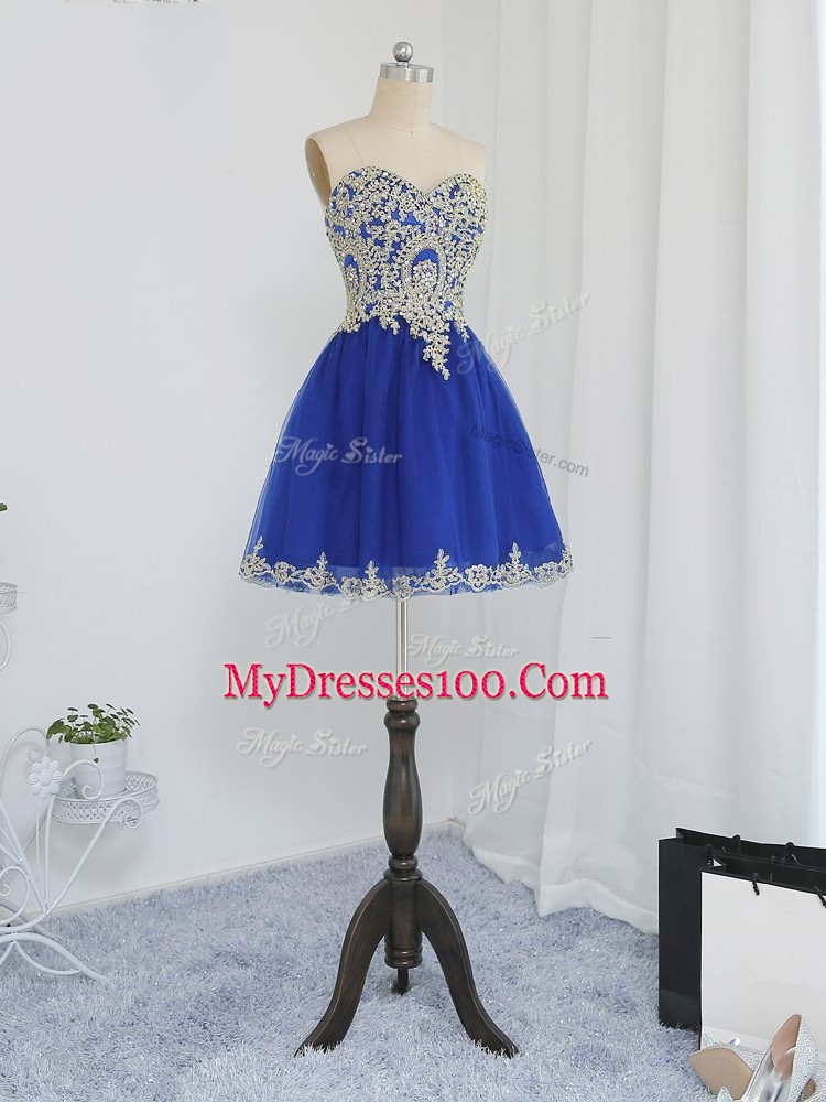 Mini Length Royal Blue Prom Dresses Sweetheart Sleeveless Zipper