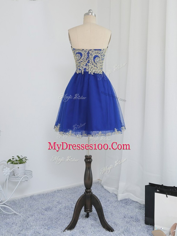 Mini Length Royal Blue Prom Dresses Sweetheart Sleeveless Zipper