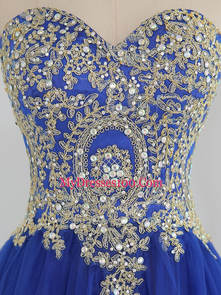 Mini Length Royal Blue Prom Dresses Sweetheart Sleeveless Zipper