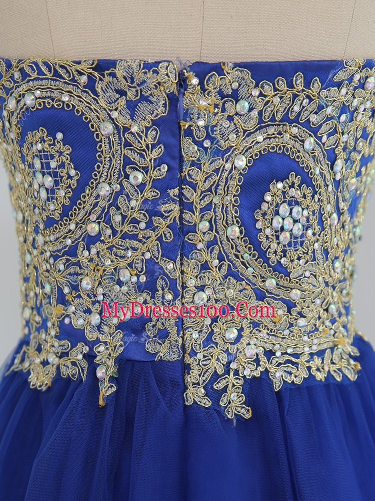 Mini Length Royal Blue Prom Dresses Sweetheart Sleeveless Zipper