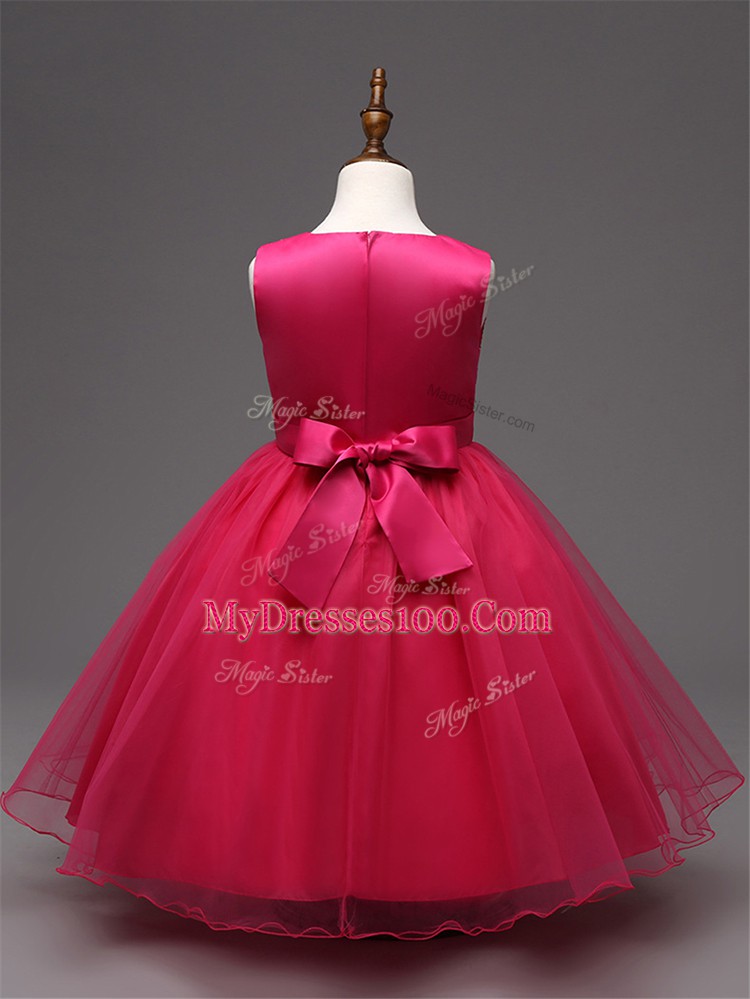 Pretty Ball Gowns Child Pageant Dress White Scoop Tulle Sleeveless Tea Length Zipper