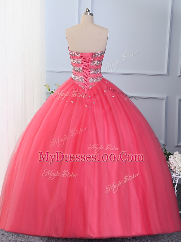Sleeveless Lace Up Floor Length Beading Vestidos de Quinceanera