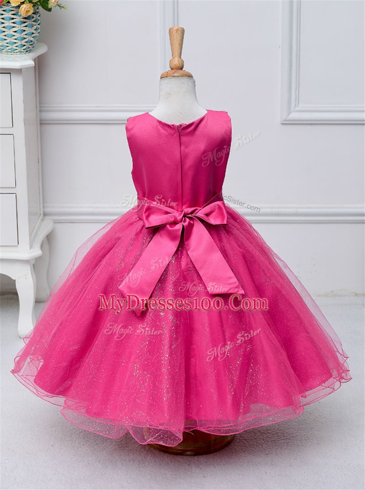 Sleeveless Lace and Bowknot Zipper Girls Pageant Dresses