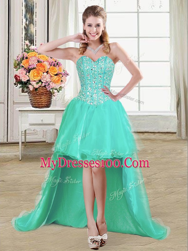 Three Pieces Sleeveless Turquoise Vestidos de Quinceanera Brush Train Lace Up