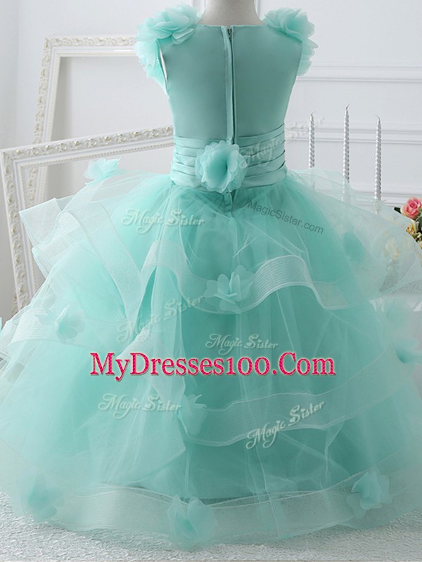 Sleeveless Ruffles and Hand Made Flower Zipper Kids Formal Wear