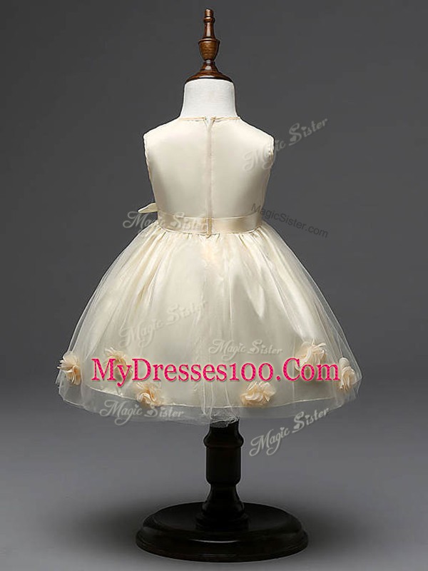 Champagne Scoop Zipper Hand Made Flower Flower Girl Dresses for Less Sleeveless