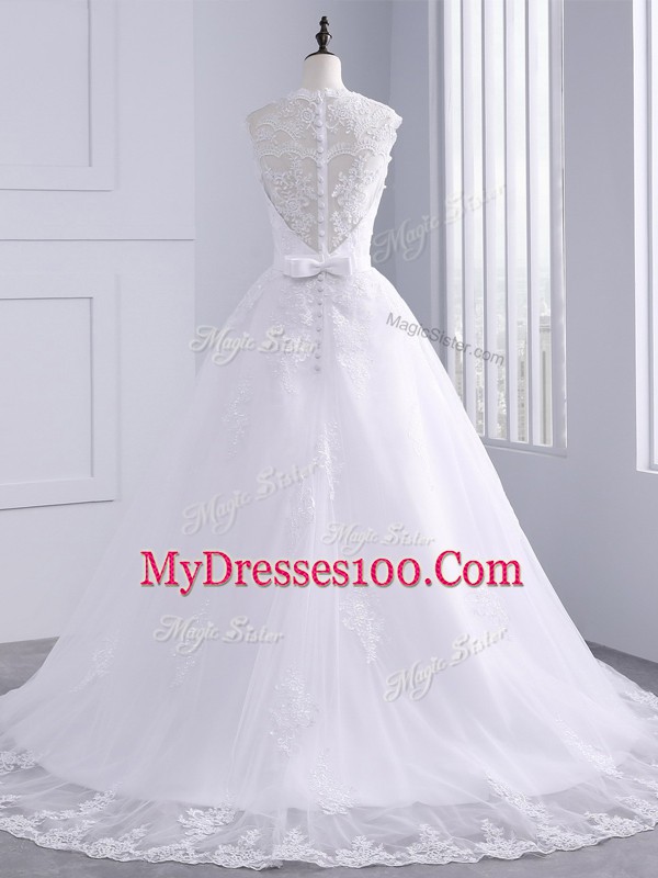 Clearance White Ball Gowns Lace Wedding Gown Clasp Handle Tulle Sleeveless