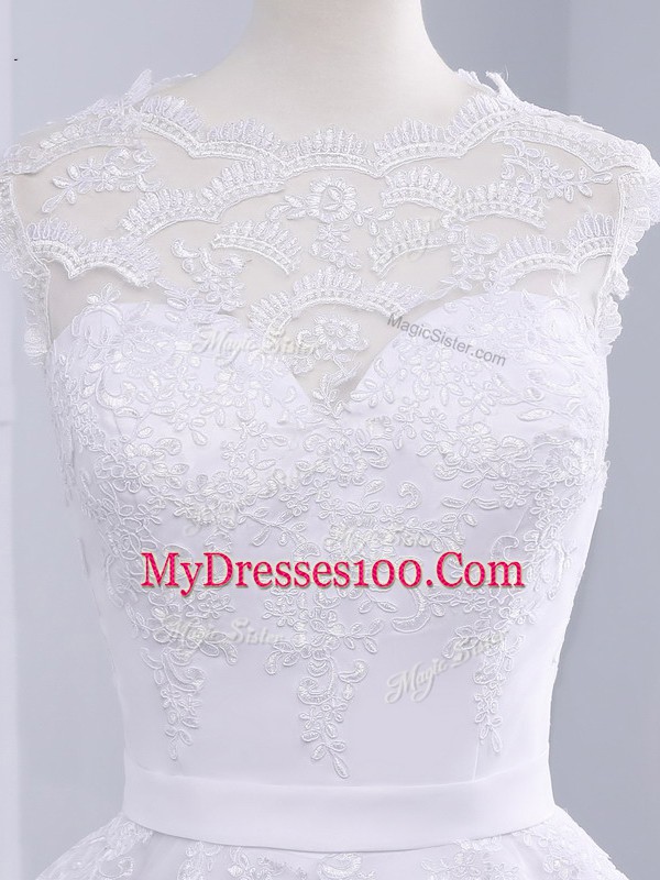 Clearance White Ball Gowns Lace Wedding Gown Clasp Handle Tulle Sleeveless