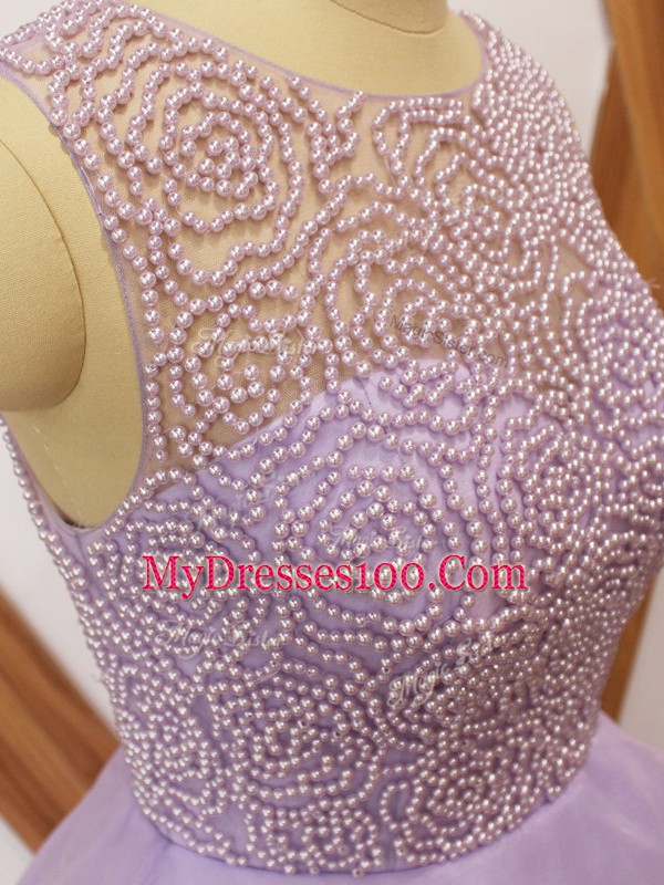 Romantic Organza Sleeveless Prom Gown Brush Train and Beading and Ruffles