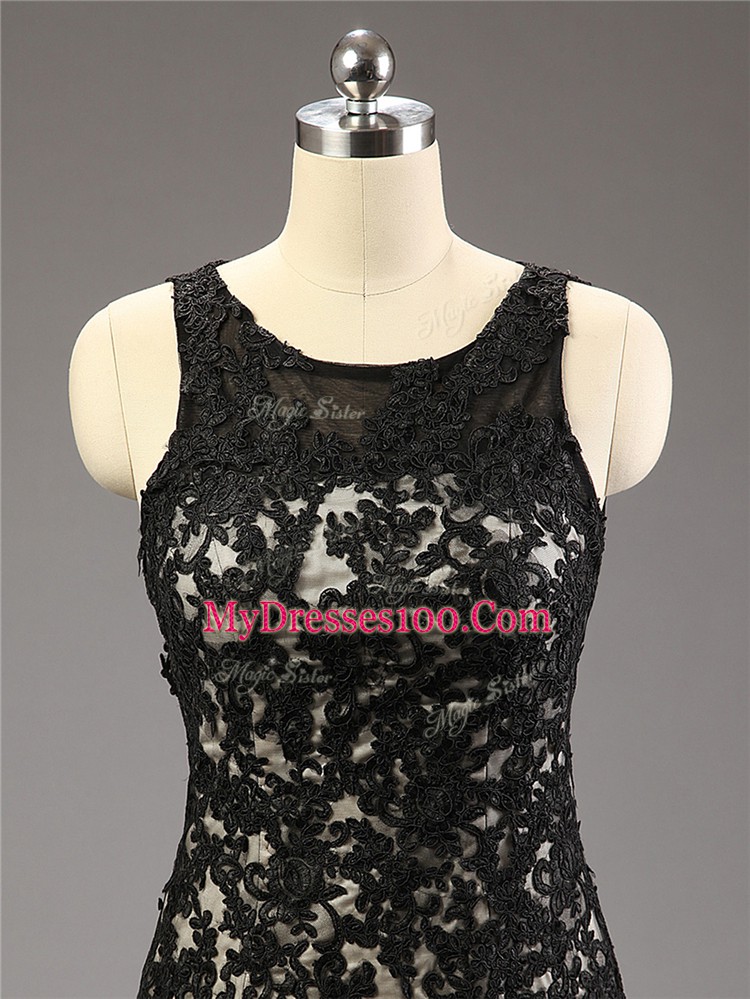 Sleeveless Brush Train Lace and Appliques Zipper Prom Dresses