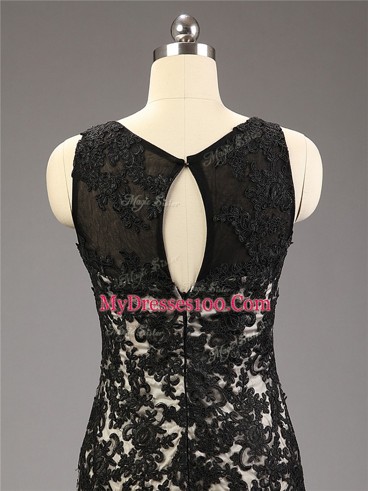 Sleeveless Brush Train Lace and Appliques Zipper Prom Dresses