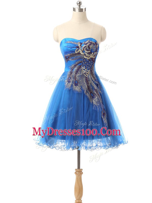 Blue Sweetheart Neckline Appliques Prom Dress Sleeveless Side Zipper