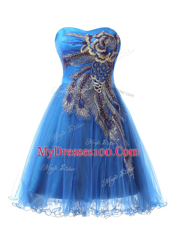 Blue Sweetheart Neckline Appliques Prom Dress Sleeveless Side Zipper