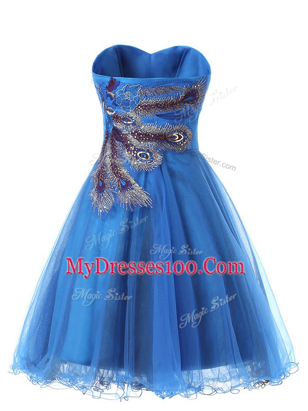 Blue Sweetheart Neckline Appliques Prom Dress Sleeveless Side Zipper