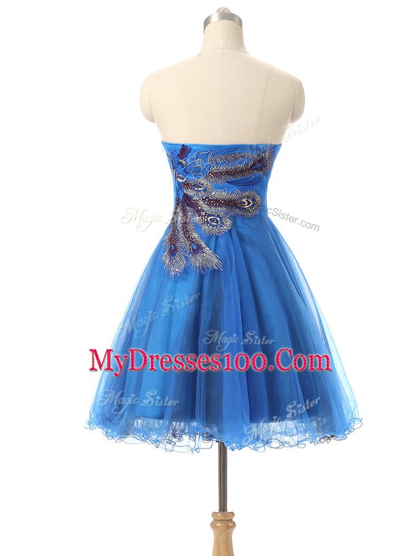 Blue Sweetheart Neckline Appliques Prom Dress Sleeveless Side Zipper