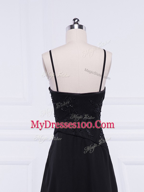 Delicate Sleeveless Chiffon Tea Length Zipper Mother Of The Bride Dress in Black with Lace and Appliques