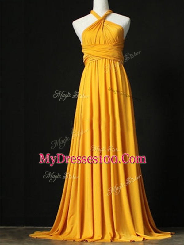 Dramatic Orange Sleeveless Ruching Criss Cross Damas Dress