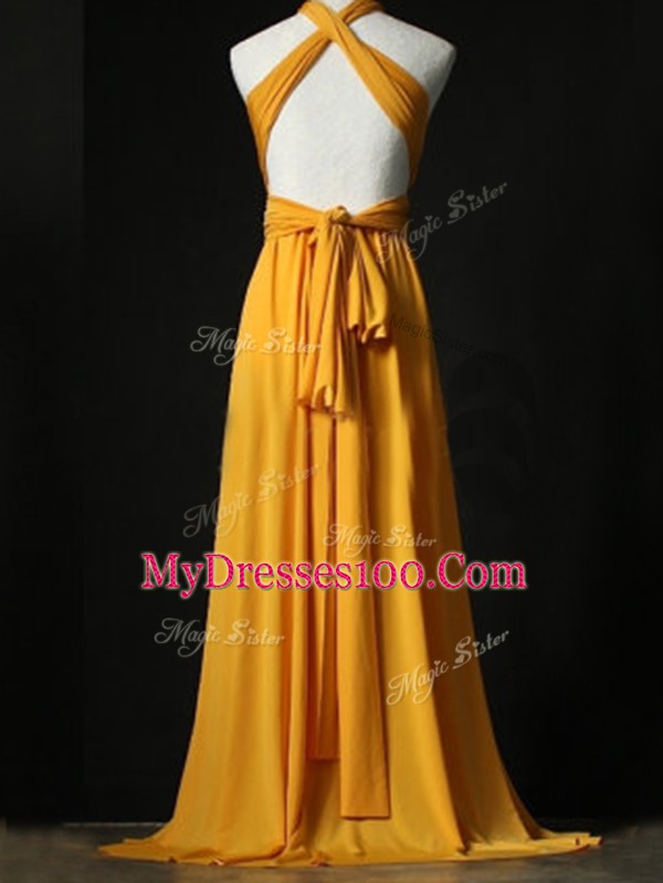 Dramatic Orange Sleeveless Ruching Criss Cross Damas Dress