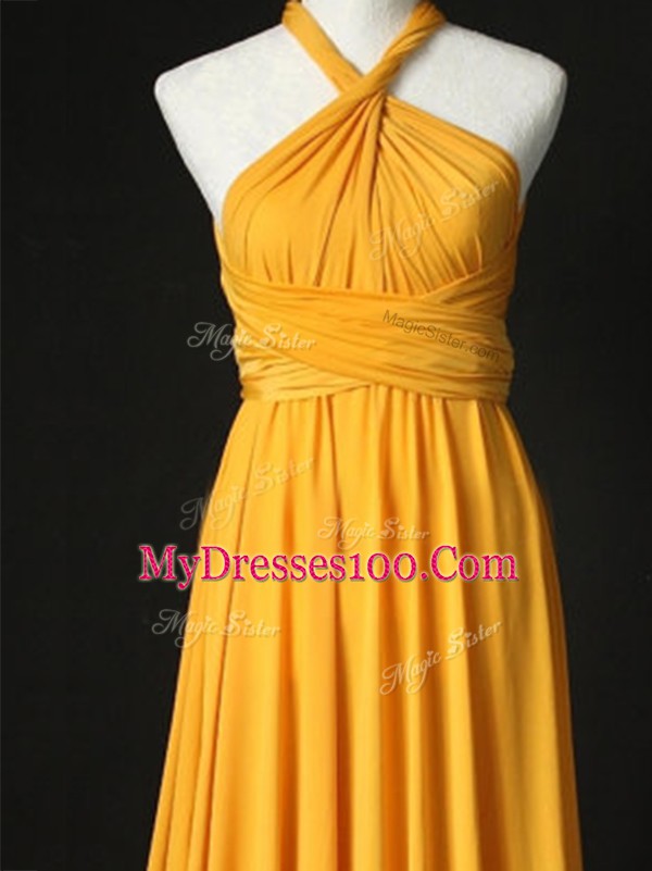 Dramatic Orange Sleeveless Ruching Criss Cross Damas Dress