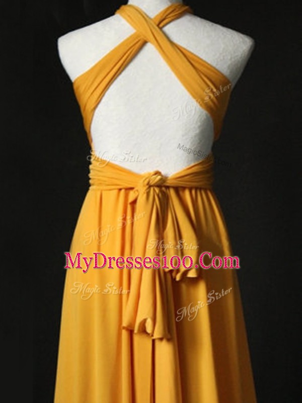Dramatic Orange Sleeveless Ruching Criss Cross Damas Dress
