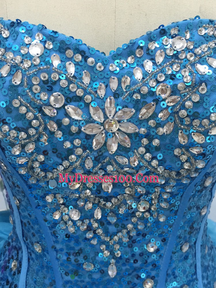 Trendy Teal Lace Up Sweetheart Beading and Ruffles Sweet 16 Quinceanera Dress Organza Sleeveless