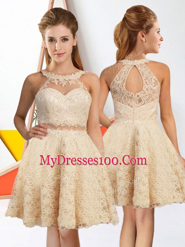 Cheap Sleeveless Zipper Knee Length Lace Quinceanera Dama Dress