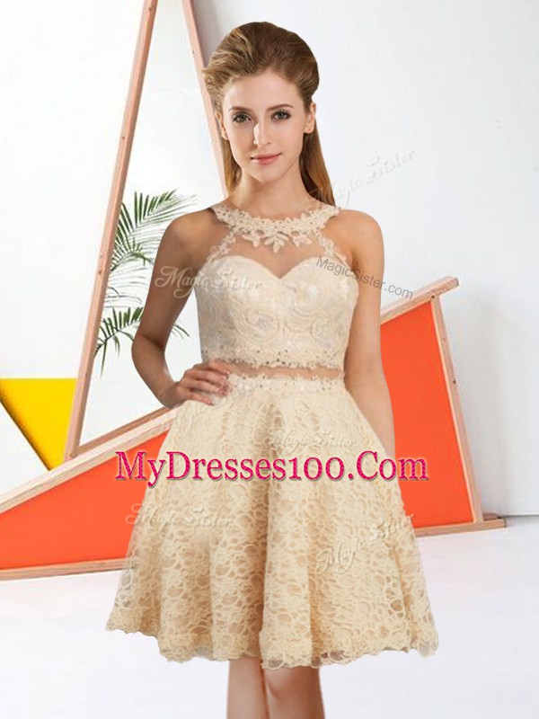 Cheap Sleeveless Zipper Knee Length Lace Quinceanera Dama Dress