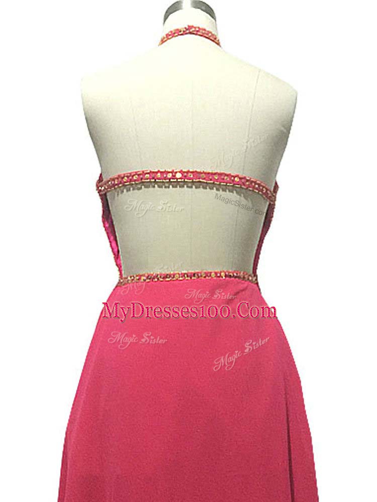 Modern Hot Pink Sleeveless Beading High Low Prom Party Dress