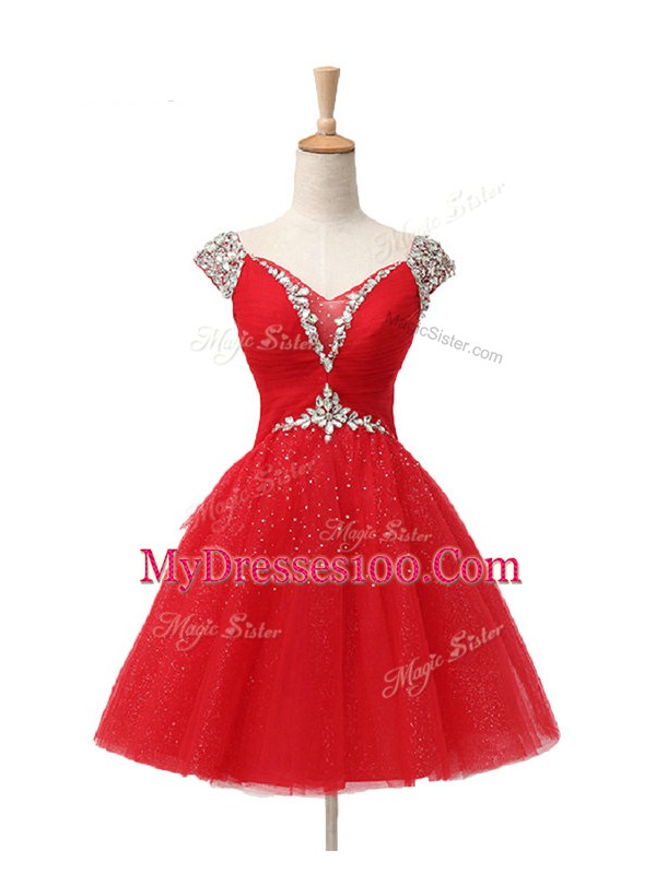 Exquisite Cap Sleeves Beading and Sequins Lace Up Evening Dress