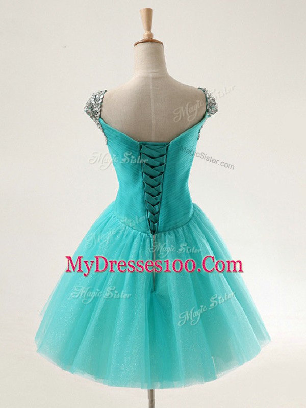 Exquisite Cap Sleeves Beading and Sequins Lace Up Evening Dress