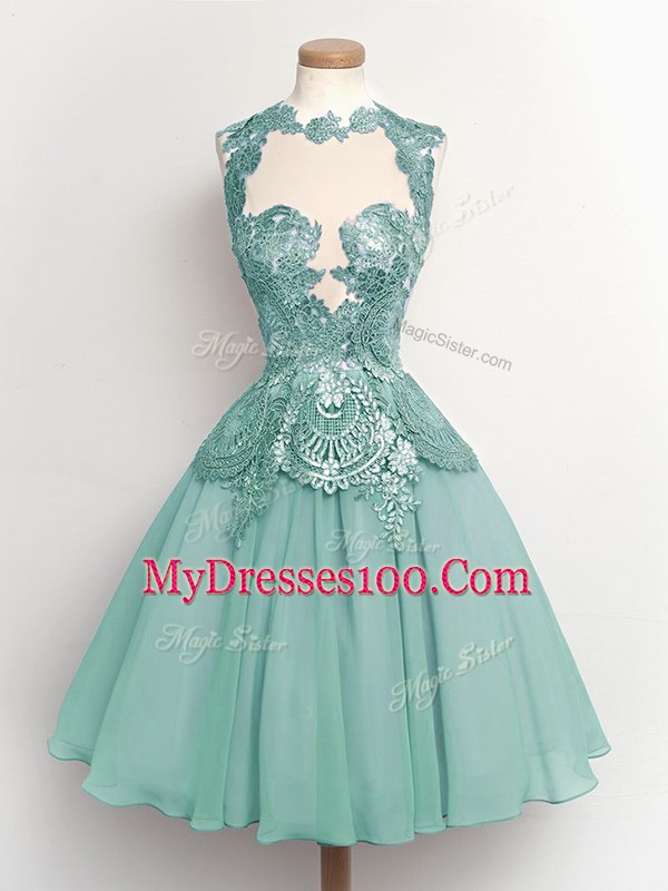 Customized Knee Length A-line Sleeveless Light Blue Dama Dress Lace Up