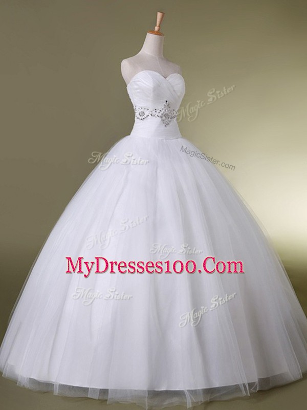 Glittering White Sleeveless Tulle Lace Up Wedding Dress for Wedding Party