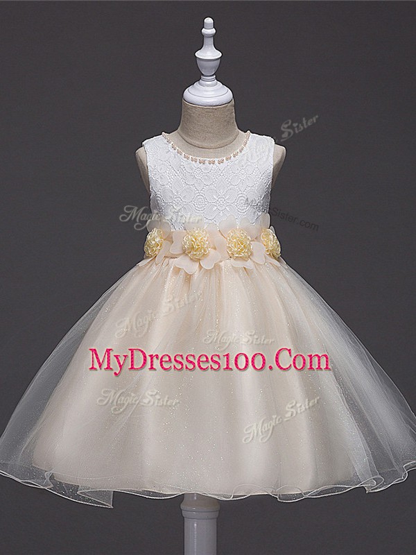 Best Sleeveless Lace and Hand Made Flower Zipper Little Girls Pageant Dress Wholesale