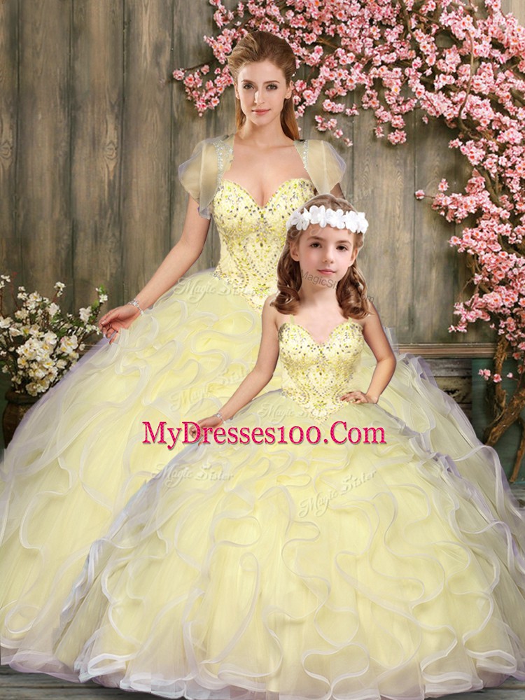 Stylish Sleeveless Beading and Ruffles Lace Up 15 Quinceanera Dress
