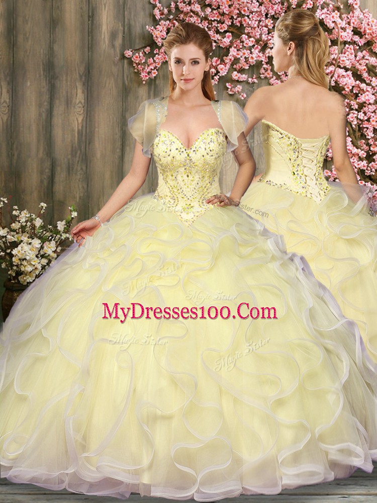 Stylish Sleeveless Beading and Ruffles Lace Up 15 Quinceanera Dress