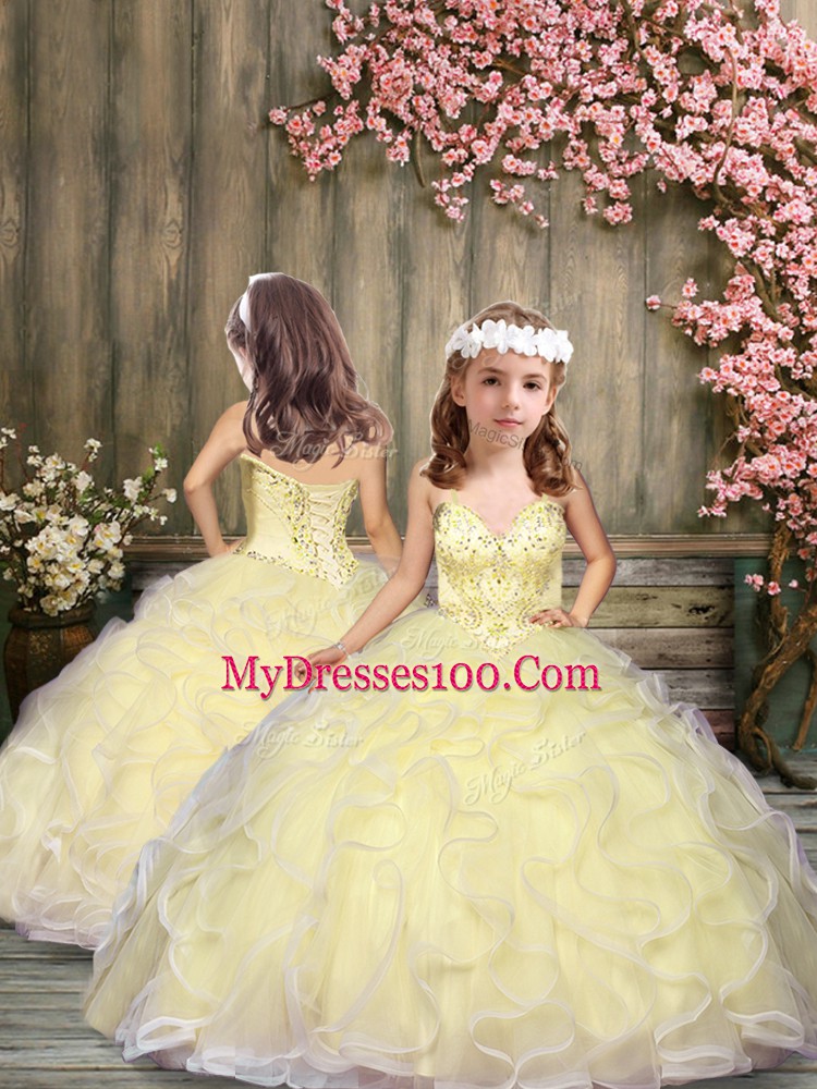 Stylish Sleeveless Beading and Ruffles Lace Up 15 Quinceanera Dress