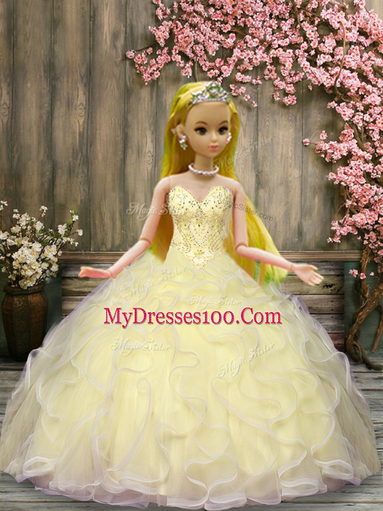 Stylish Sleeveless Beading and Ruffles Lace Up 15 Quinceanera Dress