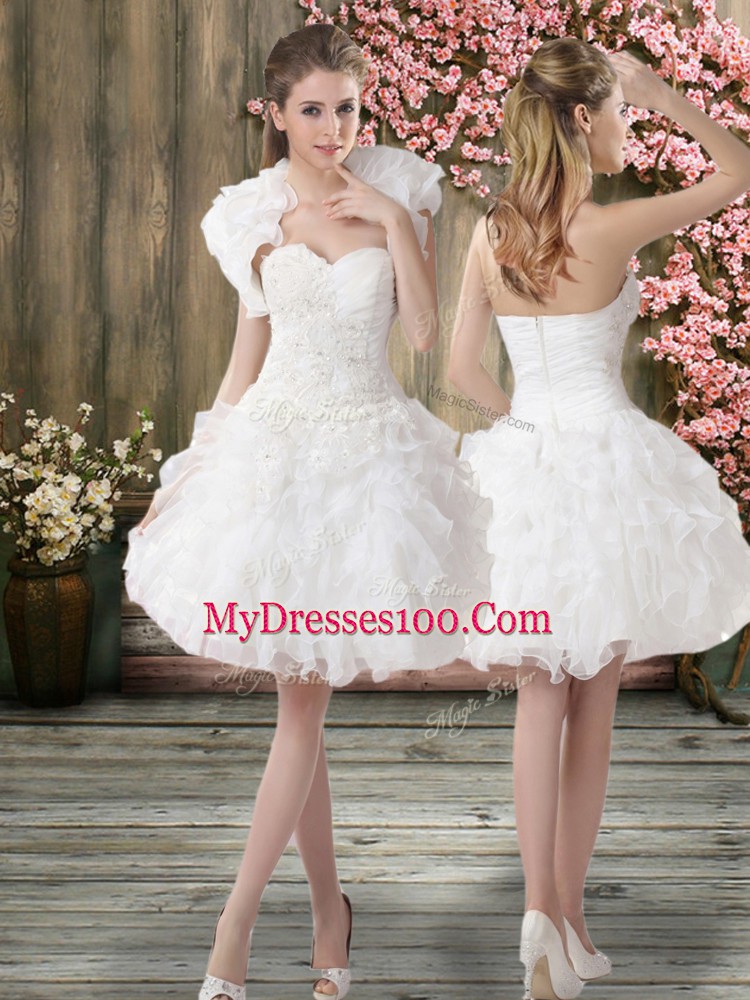 Flare Sweetheart Sleeveless Zipper Wedding Dress White Organza