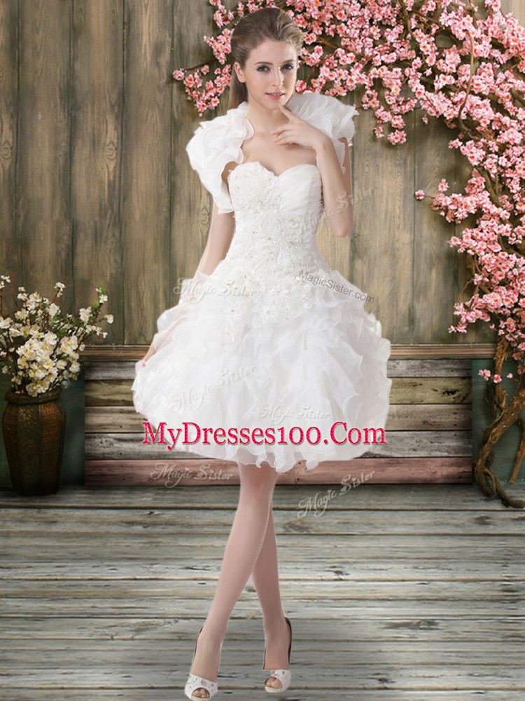Flare Sweetheart Sleeveless Zipper Wedding Dress White Organza